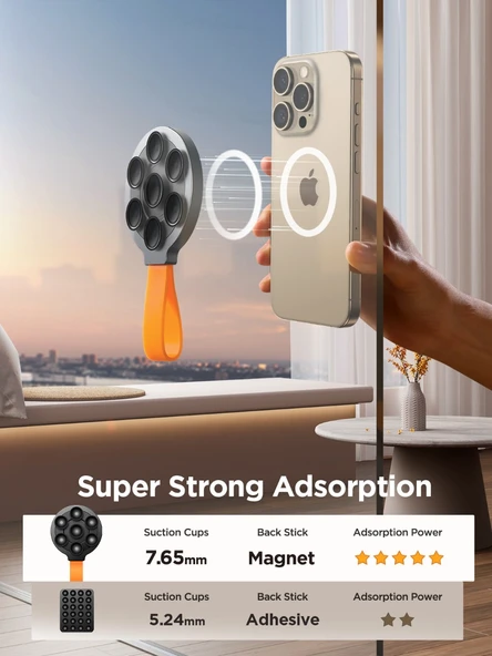 MagSafe Uyumlu Manyetik Vantuzlu Telefon Tutucu - Siyah Turuncu
