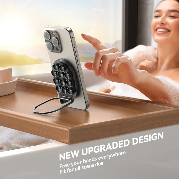 Silikon Vantuzlu Manyetik Telefon Tutucu - Siyah - 2