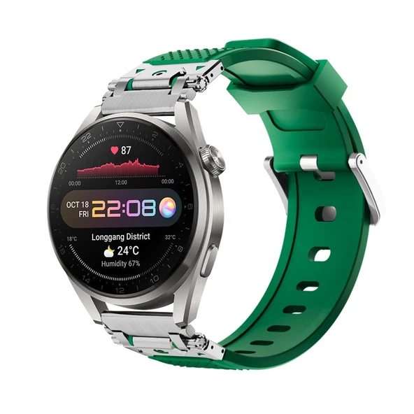 Huawei Watch Ultimate/Buds Metal Silikon Kordon - Gümüş Yeşil