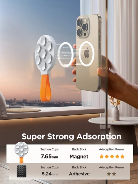 MagSafe Uyumlu Manyetik Vantuzlu Telefon Tutucu - Beyaz Turuncu