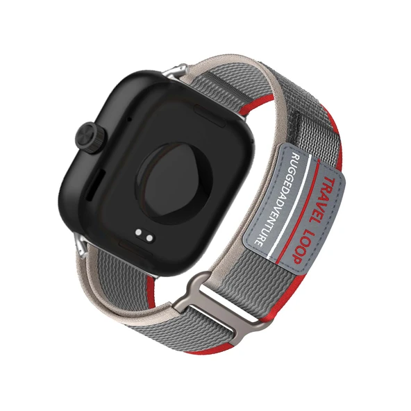 Xiaomi Redmi Watch 4 Örme Naylon Loop Kordon - Gri Kırmızı
