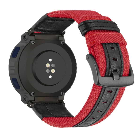 Amazfit Active Edge Uyumlu Naylon Deri Kordon - Kırmızı
