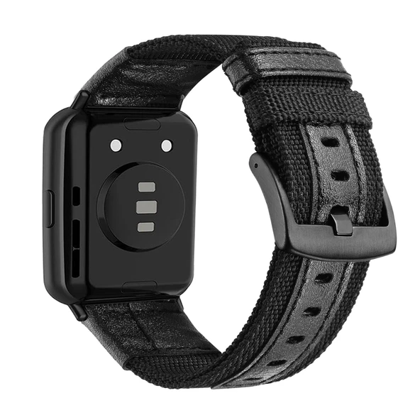 Huawei Watch Fit/Fit Elegant/Fit New için Naylon Deri Kordon - Siyah