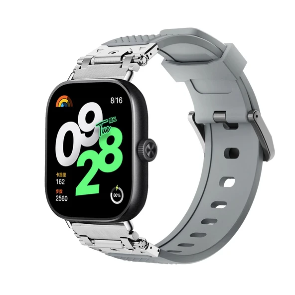 Xiaomi Redmi Watch 4 Metal Silikon Kordon - Gümüş Gri