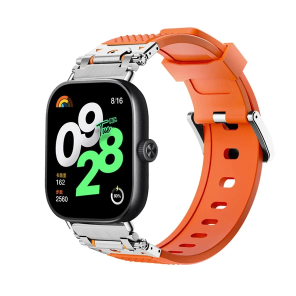 Xiaomi Redmi Watch 4 Metal Silikon Kordon - Gümüş Turuncu