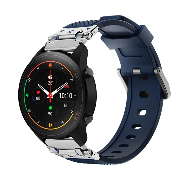 Xiaomi Mi Watch S2 42mm/46mm için Metal Silikon Kordon - Gümüş Mavi