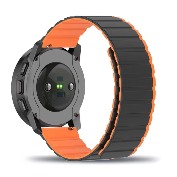 Suunto 7/Spartan/9 Silikon Manyetik Tokalı Kordon - Turuncu Siyah