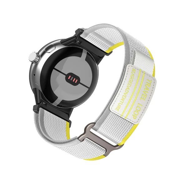 Google Pixel Watch 3 45mm Dokuma Naylon Kordon - Beyaz Sarı RAVEL LOOP