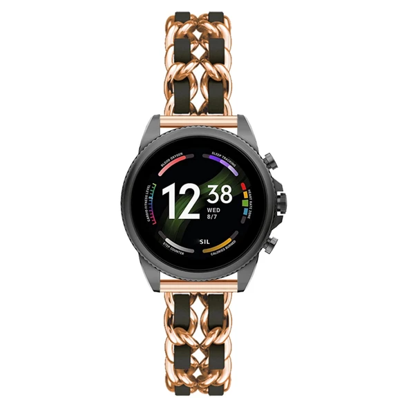 Fossil Gen 6/5E/5 Carlyle/Julianna 44mm Uyumlu Metal Deri Kordon - Şampanya Siyah