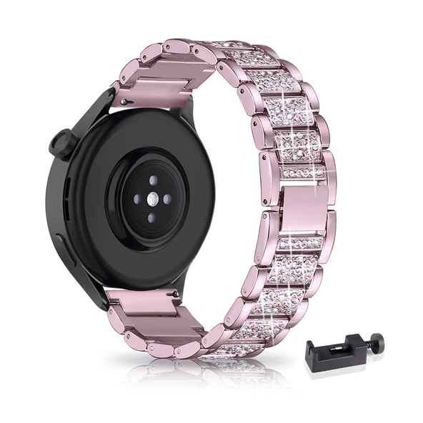 Xiaomi Mi Watch S4 Sport Uyumlu Pembe Metal Saat Kordonu - Parlak Taşlı