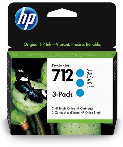 HP 3ED77A 712 3-Pack 29-ml Cyan DesignJet ürün görseli