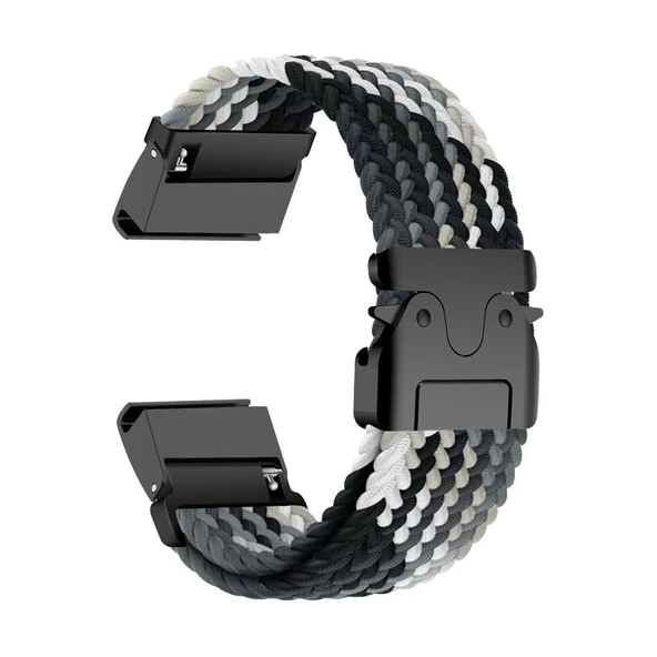 Garmin Fenix 7S Naylon Spor Kordon - Siyah Beyaz