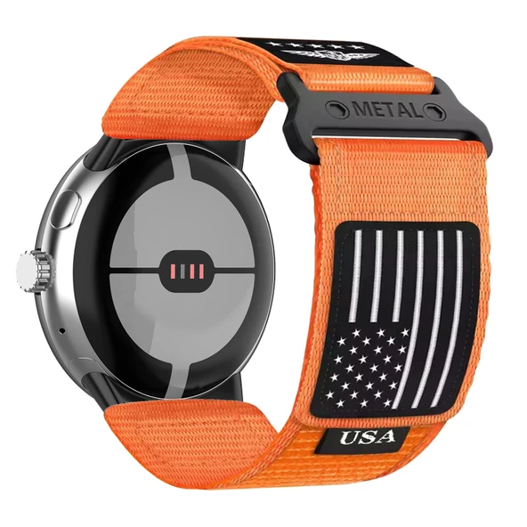 Google Pixel Watch 3 45mm için Naylon Cırt Cırtlı Ayarlanabilir Kordon - Turuncu