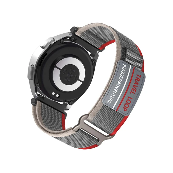 Xiaomi Mi Watch/Mi Imilab Dokuma Naylon Yedek Kordon - Gri Kırmızı