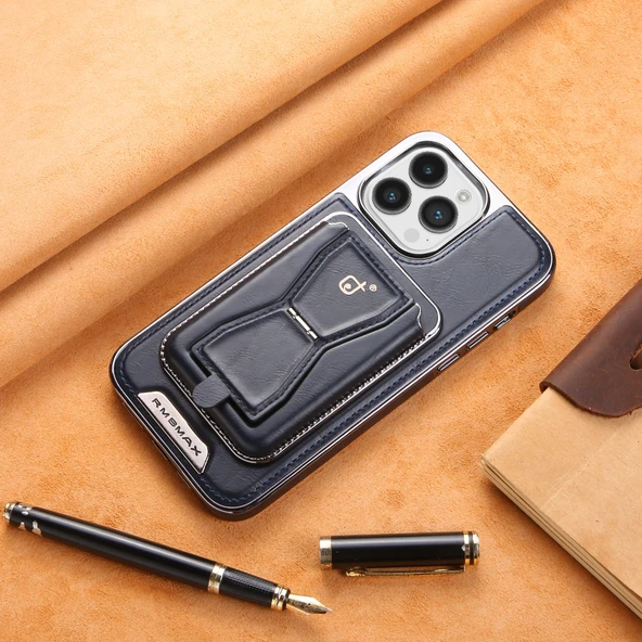 iPhone 12 Uyumlu Magsafe Deri Cüzdan Kılıf - Mor - 11