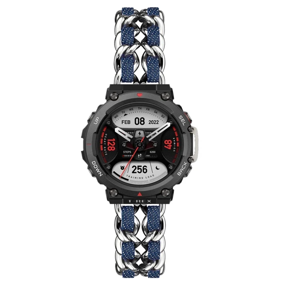 Amazfit T-Rex Ultra için Metal Deri Kordon - Gümüş Mavi