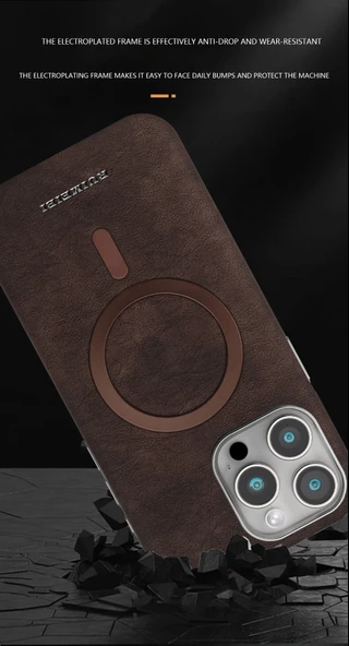 Deri iPhone 16 Pro Max Kılıfı - Siyah - 6