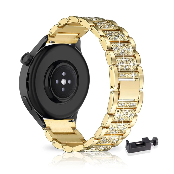 Xiaomi Mi Watch S3 Uyumlu Taşlı Paslanmaz Çelik Kordon - Altın