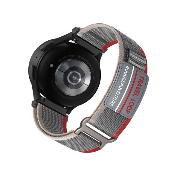 Samsung Galaxy Watch 7 40mm 44mm Uyumlu Gri Kırmızı Naylon Örgü Kordon