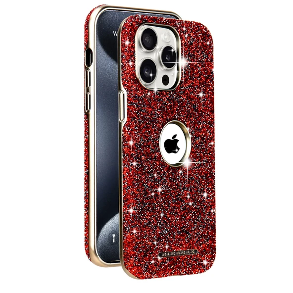 Manyetik Simli iPhone 15 Kılıfı - Kırmızı