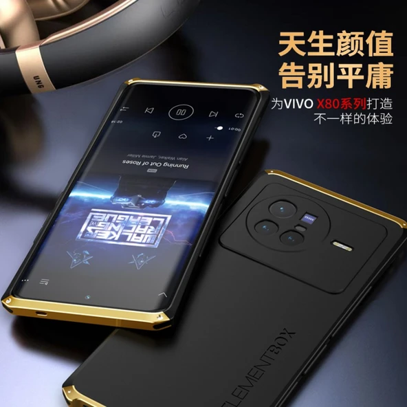 VIVO X80Pro Uyumlu Alüminyum Bumper Kılıf - Siyah-Mor Kenar - 6.78 inç - 2