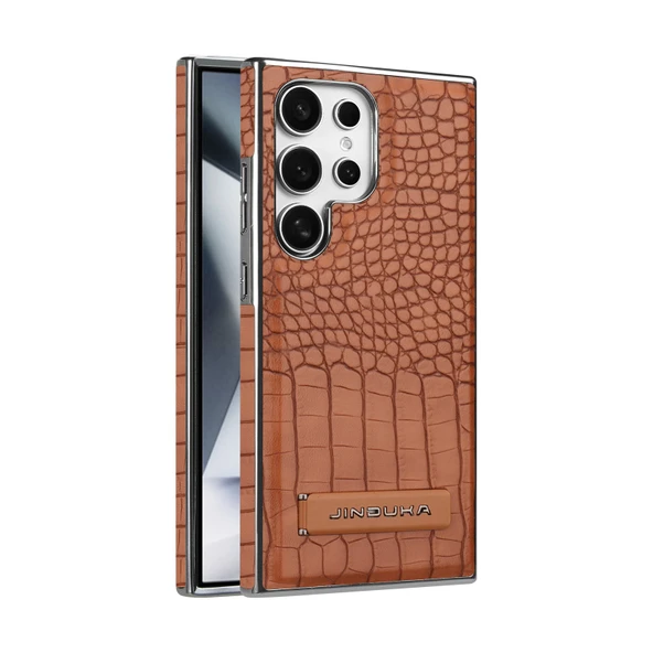 Samsung Galaxy S25+ Uyumlu Kahverengi Timsah Desenli Kılıf