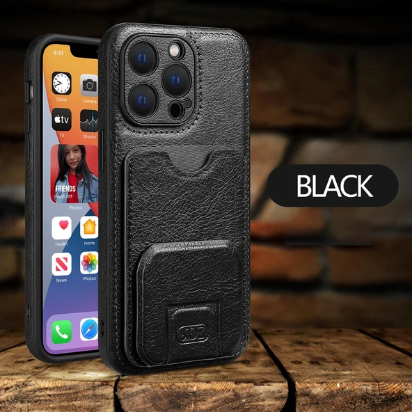 iPhone 15 Plus Uyumlu Kartlıklı Deri Cüzdan Kılıf - Mavi - 9