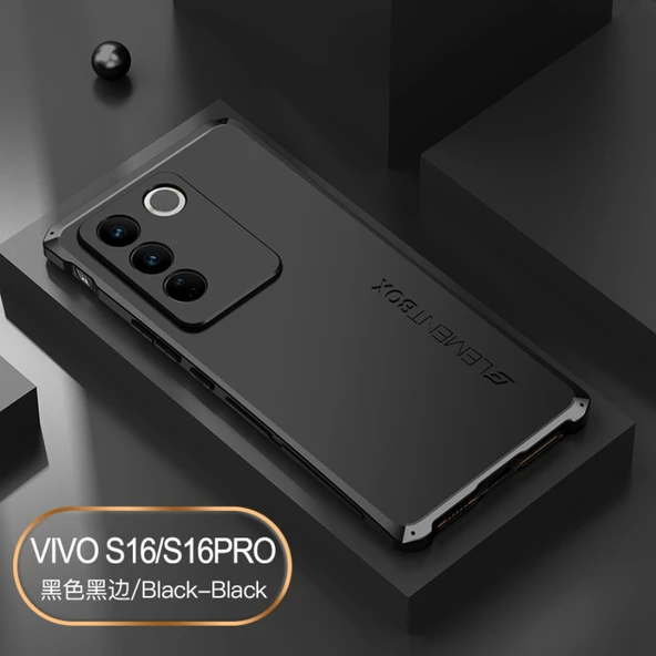 VIVO S16 Uyumlu MagSafe Alüminyum Çerçeveli Siyah-Siyah Kenarlı Slim Kılıf