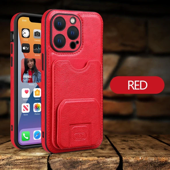iPhone 14 Uyumlu Kartlıklı ve Standlı Deri Cüzdan Kılıf - Kahverengi - 8