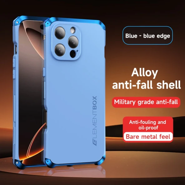 iPhone 15 Pro Max İnce Alüminyum Tamponlu Kılıf - Mavi Mavi Kenar