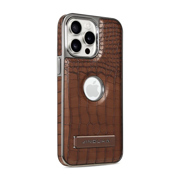 iPhone 15 Pro Uyumlu Timsah Desenli Kahve TPU Kılıf