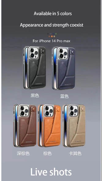 iPhone 13 Uyumlu Kartlıklı ve Standlı Deri Cüzdan Kılıf - Mavi - 2