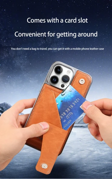 iPhone 13 Uyumlu Kartlıklı ve Standlı Deri Cüzdan Kılıf - Kahve - 8