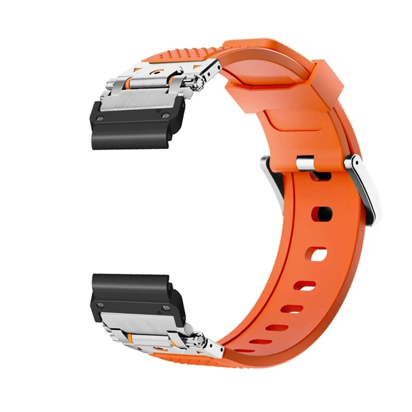 Garmin Fenix 7S/5S/6S Pro Gümüş Turuncu Metal Silikon Kordon