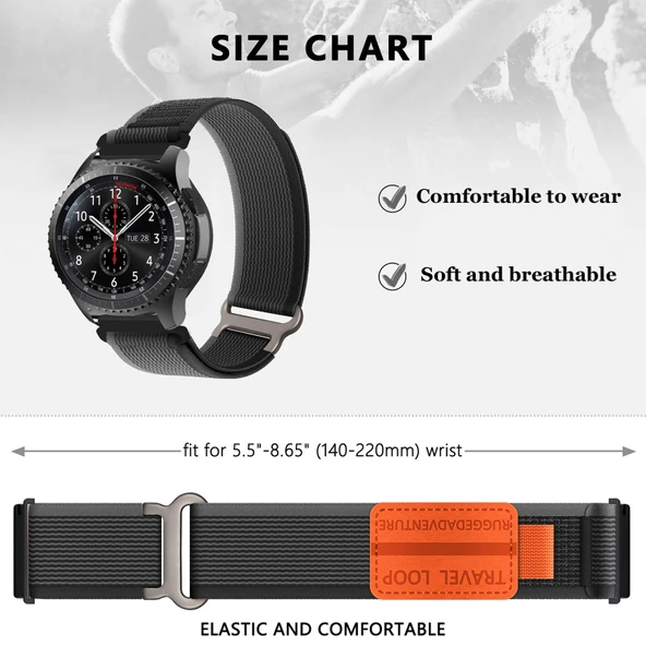 Samsung Galaxy Watch Active/Active 2 Uyumlu Siyah Naylon Kordon - 2