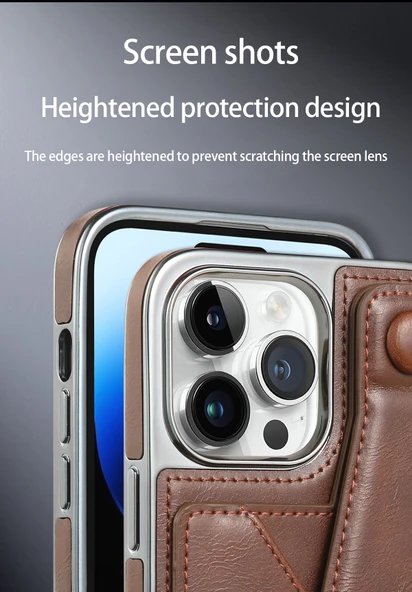 iPhone 13 Uyumlu Kartlıklı ve Standlı Deri Cüzdan Kılıf - Mavi - 9
