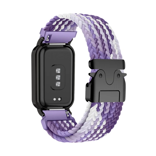 Xiaomi Mi Band 8 Active Uyumlu Mor Beyaz Naylon Spor Kordon
