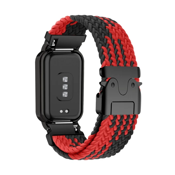 Xiaomi Mi Band 8 Active Uyumlu Kırmızı Siyah Naylon Spor Kordon