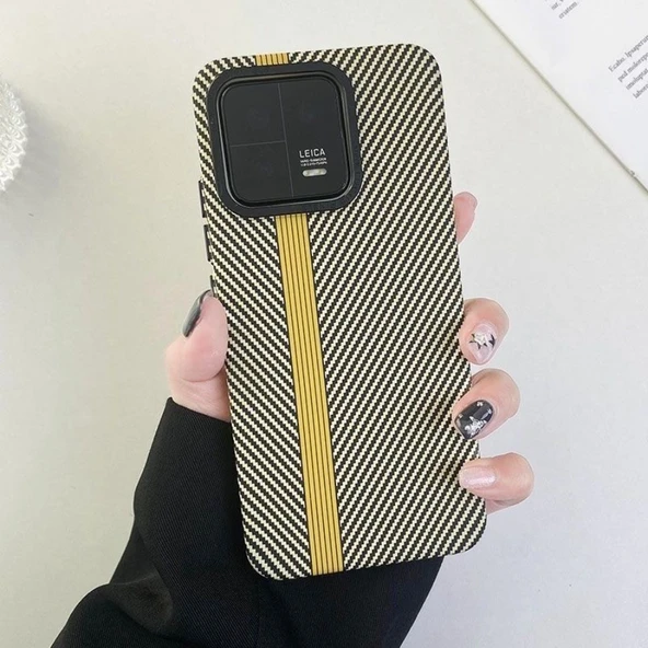 Karbon Fiber Desenli Xiaomi 13 Kılıf - Sarı - 6.73 inç