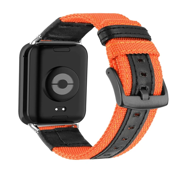 Xiaomi Mi Band 8 Pro/9 Pro Uyumlu Naylon Deri Kordon - Turuncu