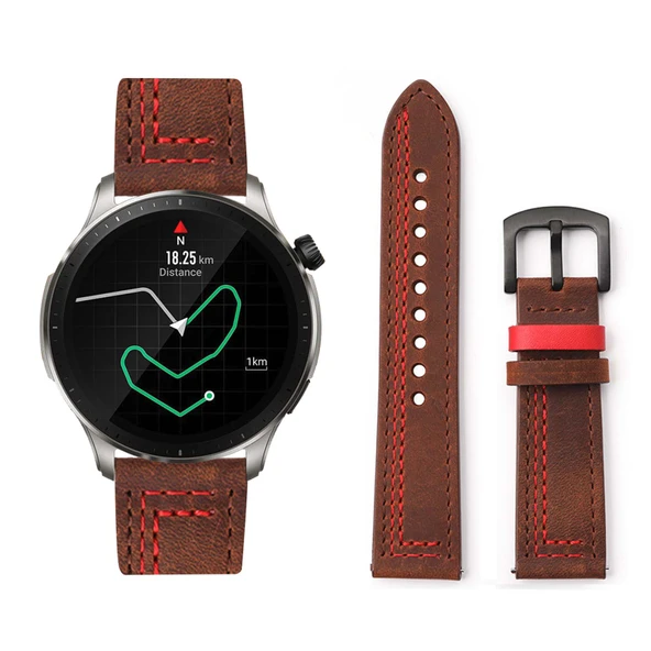 Amazfit GTR 4/GTR 3/GTR 3 Pro Uyumlu Deri Kordon - Renk E