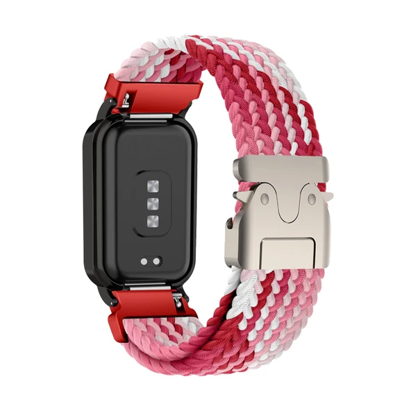 Xiaomi Mi Band 8 Active Uyumlu Pembe Beyaz Naylon Spor Kordon