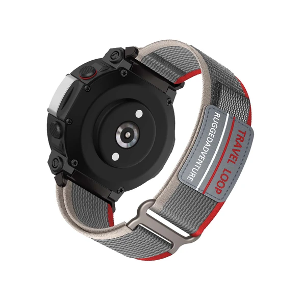 Amazfit T-Rex 3 Desenli Dokuma Naylon Kordon - Gri Kırmızı