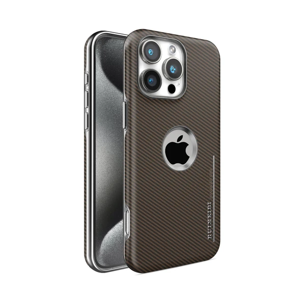 Karbon Fiber Desenli iPhone 14 Plus Kılıf - Kahverengi