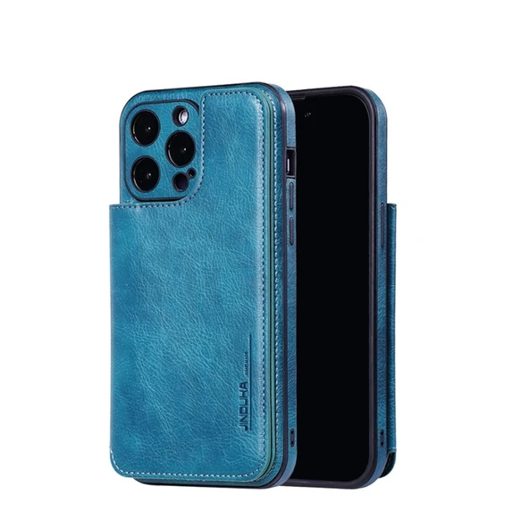 iPhone 15 Pro Kartlıklı Deri Cüzdan Kılıf - Yeşil