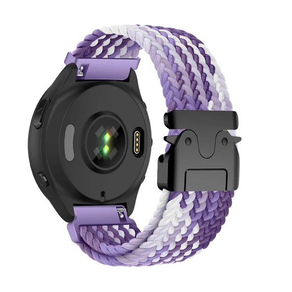 Garmin Forerunner 255/255 Music için Mor Beyaz Naylon Spor Loop Kordon
