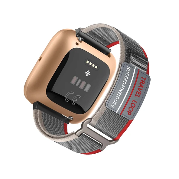 Fitbit Versa 2/Versa/Versa Lite Dokuma Naylon Kordon - Gri Kırmızı
