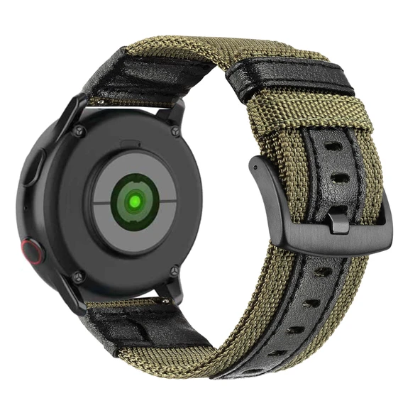 Samsung Galaxy Watch Active Uyumlu Naylon Deri Kordon - Yeşil