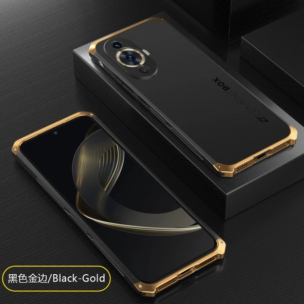 Huawei Nova 11 Alüminyum Tampon Kılıf - Siyah-Mavi Kenar - 6.7 - 10