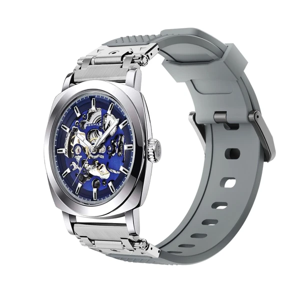22mm Metal Silikon Saat Kordonu - Gümüş Gri